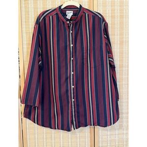 Merona Men's XL Long Sleeve Button Up Shirt Striped Red Navy Blue Western Cowboy